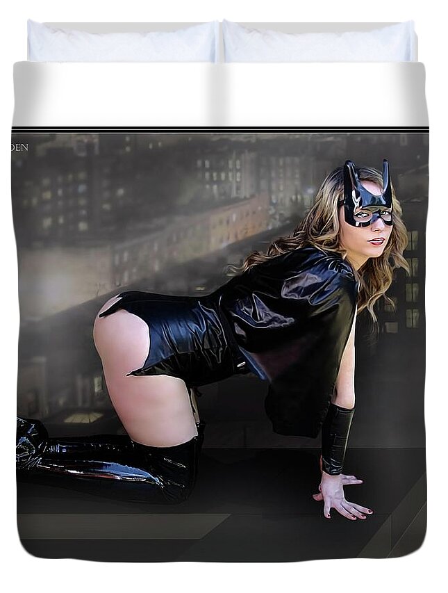 Bat Woman Duvet Cover featuring the photograph Bat Near The Edge by Jon Volden