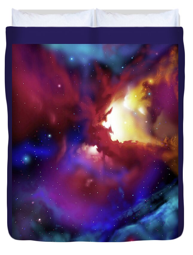 Sunrise Duvet Cover featuring the painting Bat Nebula by James Hill