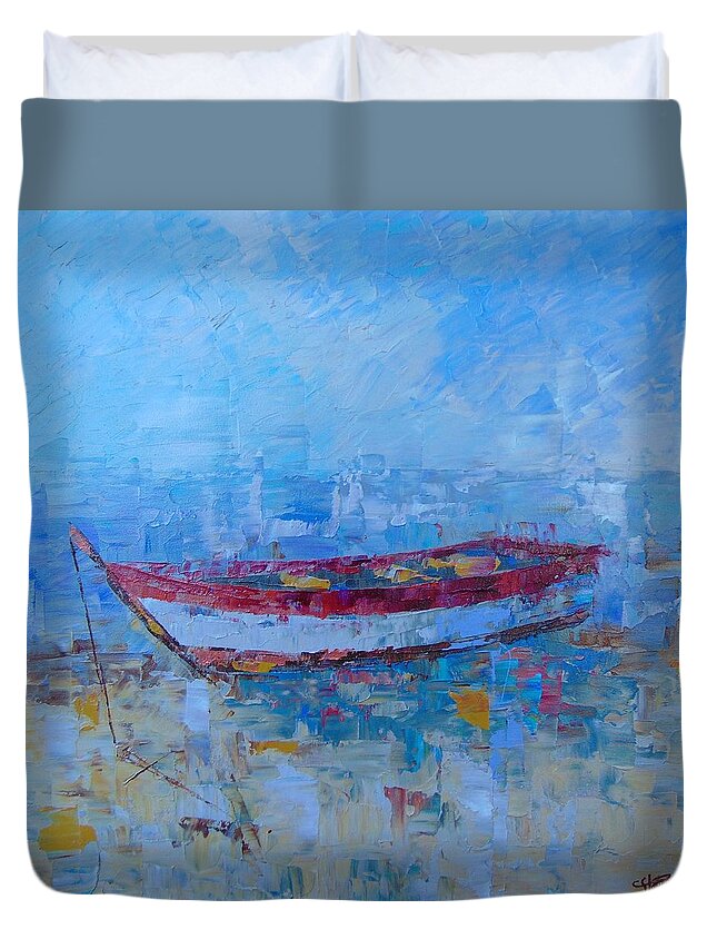 Landscape Duvet Cover featuring the painting Bateau de Provence by Frederic Payet