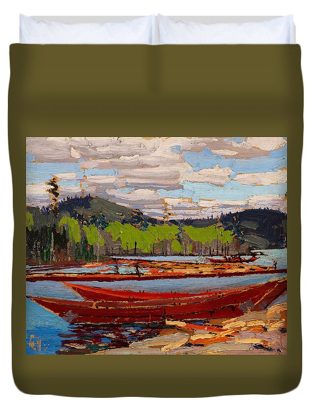 20th Century Art Duvet Cover featuring the painting Bateaux, 1916. by Tom Thomson