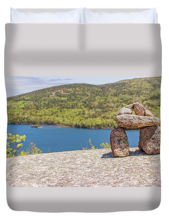 Maine Duvet Cover featuring the photograph Bates Cairn by Holly Ross