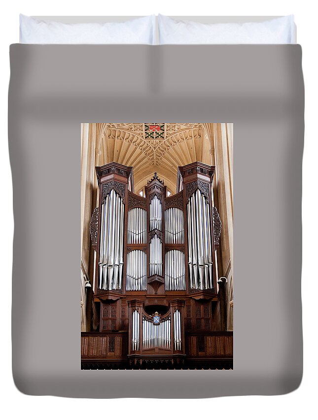 Pipe Organ Duvet Cover featuring the photograph Bath Abbey organ by Jenny Setchell