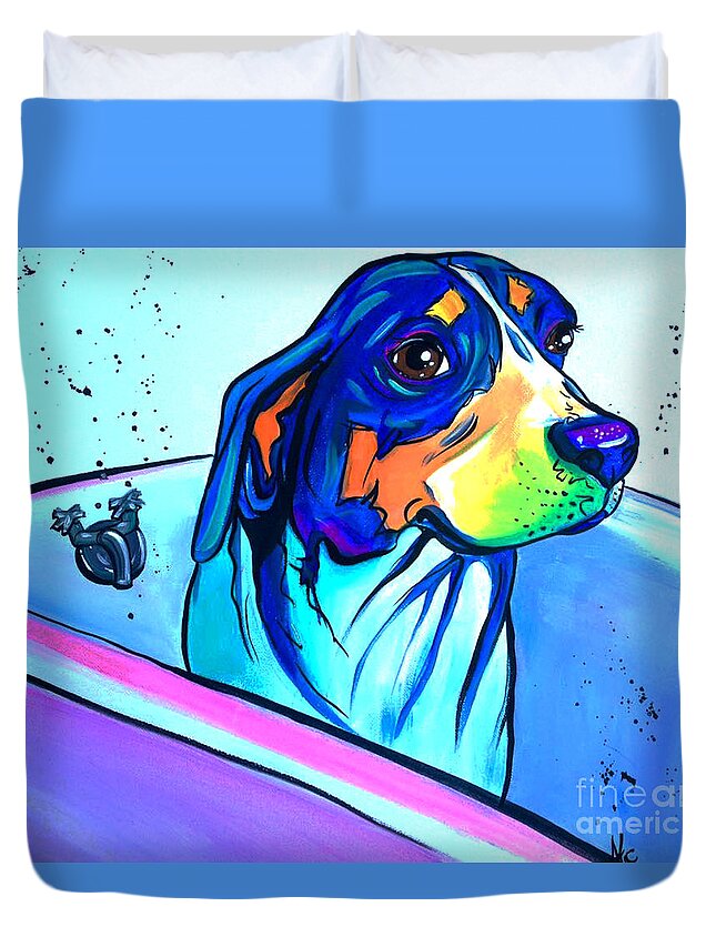 Dog Duvet Cover featuring the painting Bathtub Beagle by Abbi Kay
