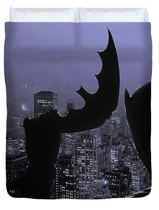 Batman Silhouette Nyc Blue Duvet Cover For Sale By David Caldevilla
