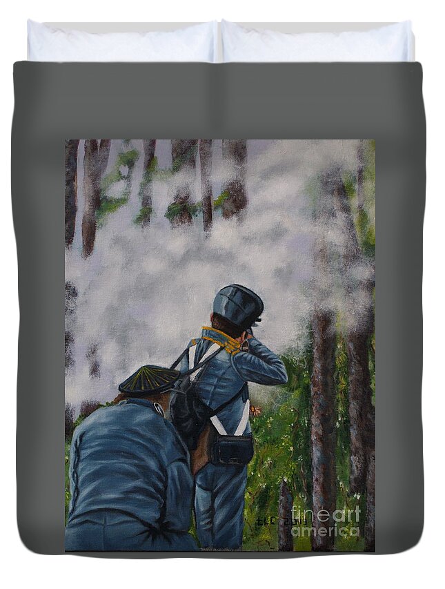 Dade City Florida Duvet Cover featuring the painting Battle of Fort Dade by Theresa Cangelosi