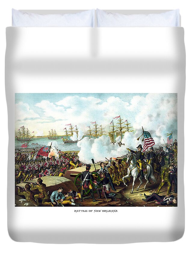 Andrew Jackson Duvet Cover featuring the painting Battle of New Orleans by War Is Hell Store