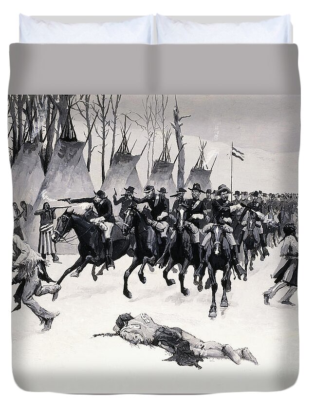 Battle Of Washita Duvet Cover featuring the painting Battle of Washita by Frederic Remington