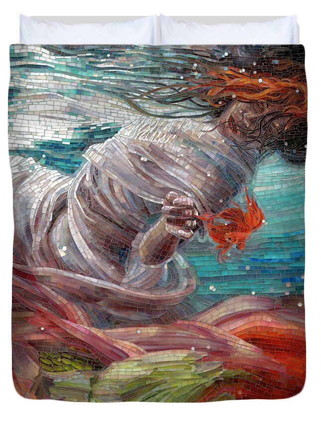 Mermaid Duvet Cover featuring the painting Batyam by Mia Tavonatti