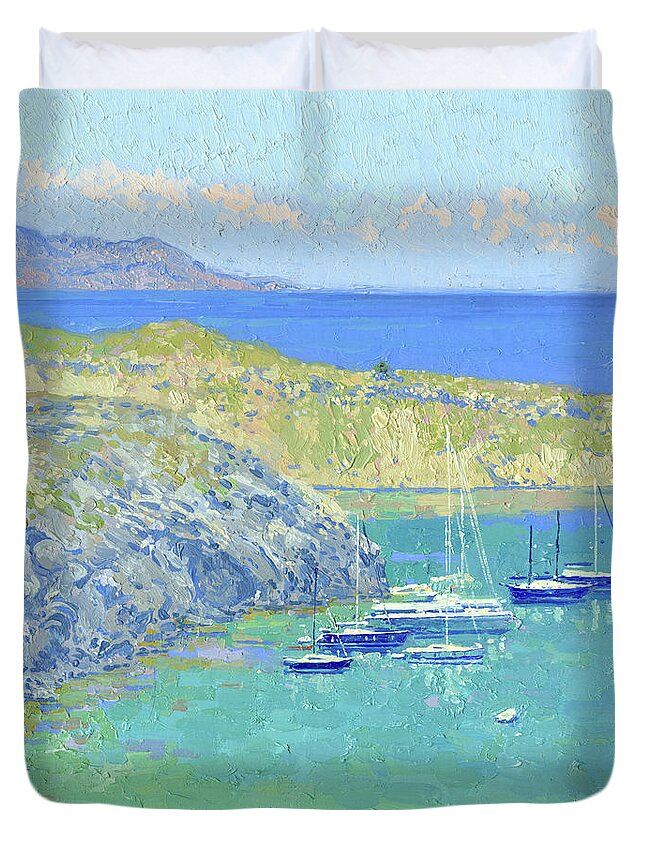 Bay In Lindos Rhodes Greece Duvet Cover For Sale By Simon Kozhin