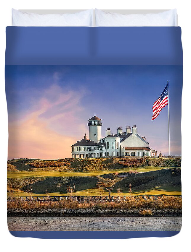 American Flag Duvet Cover featuring the photograph Bayonne Golf Club by Susan Candelario