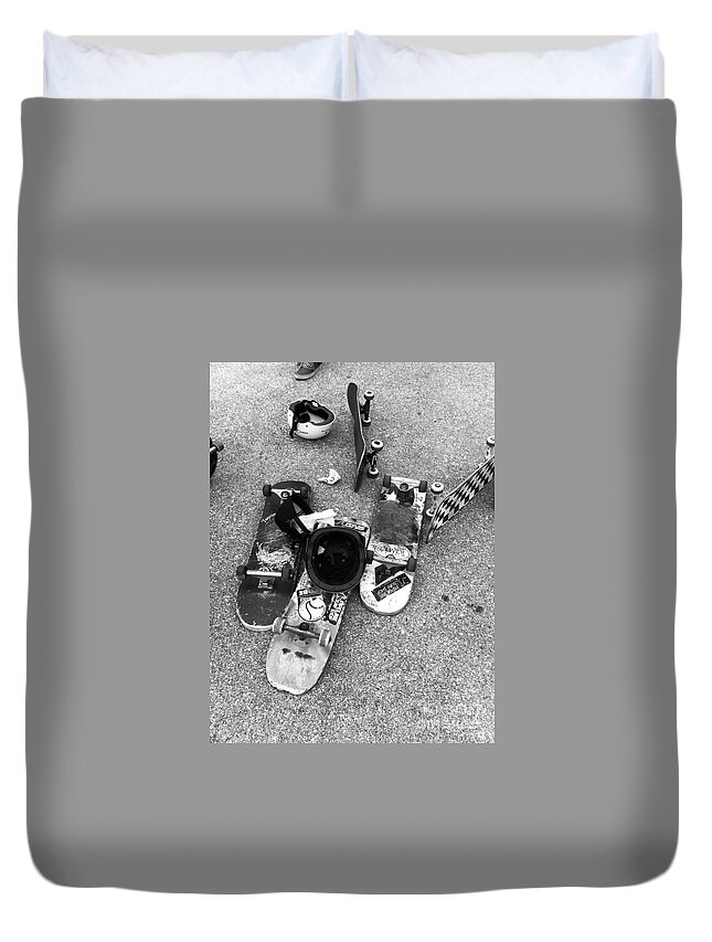 Skate Duvet Cover featuring the photograph Bored Boards by WaLdEmAr BoRrErO