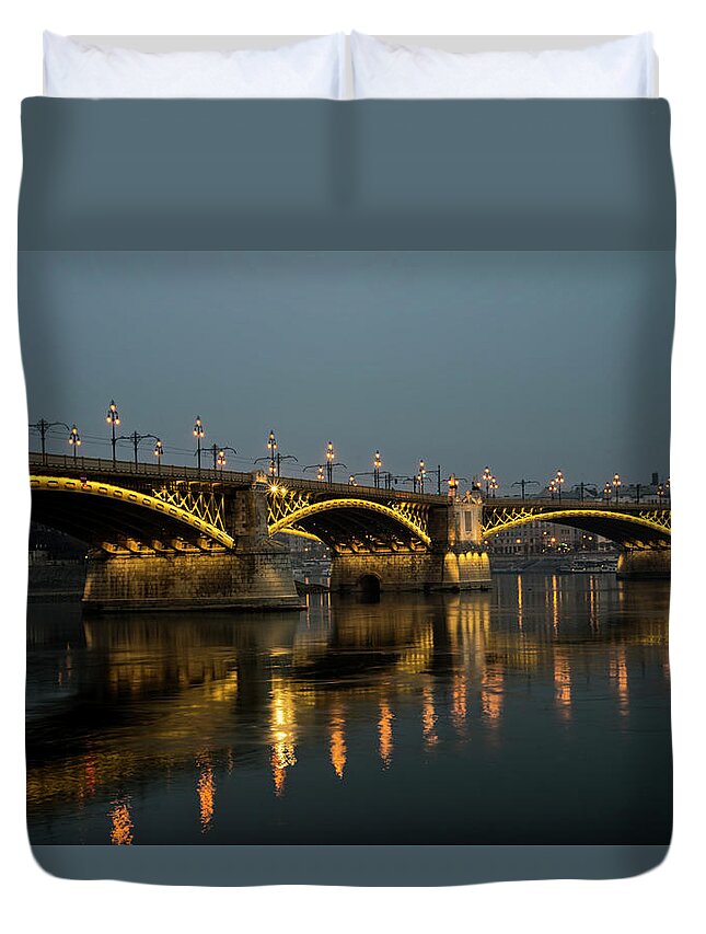 Europe Duvet Cover featuring the photograph Bridge on the River Danube. by Usha Peddamatham