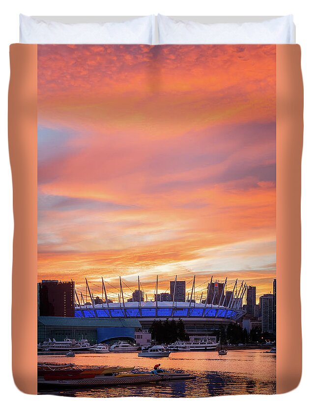 Canada Duvet Cover featuring the photograph BC Place Stadium at Sunset. Vancouver, BC by Rick Deacon