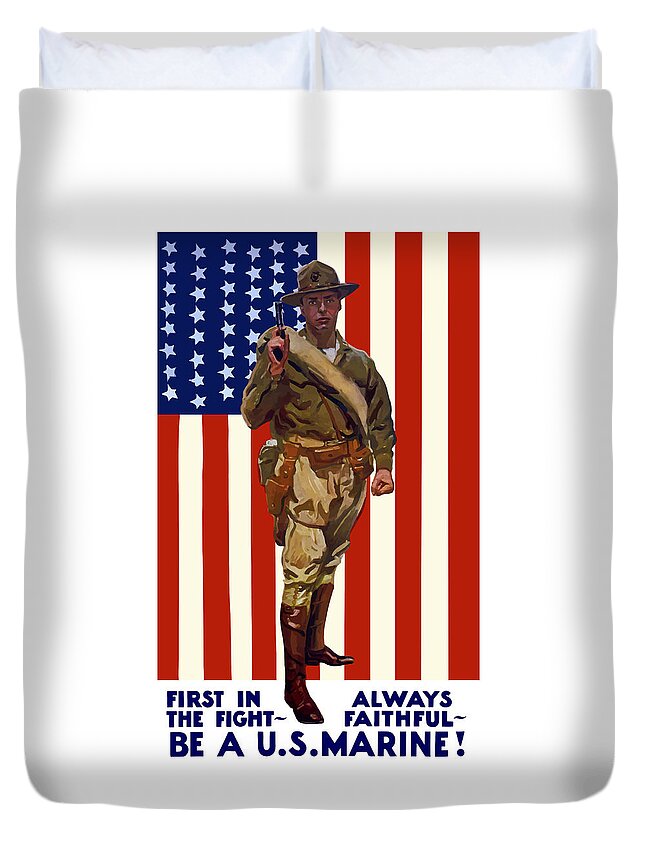 Marine Corps Duvet Cover featuring the painting Be A US Marine by War Is Hell Store