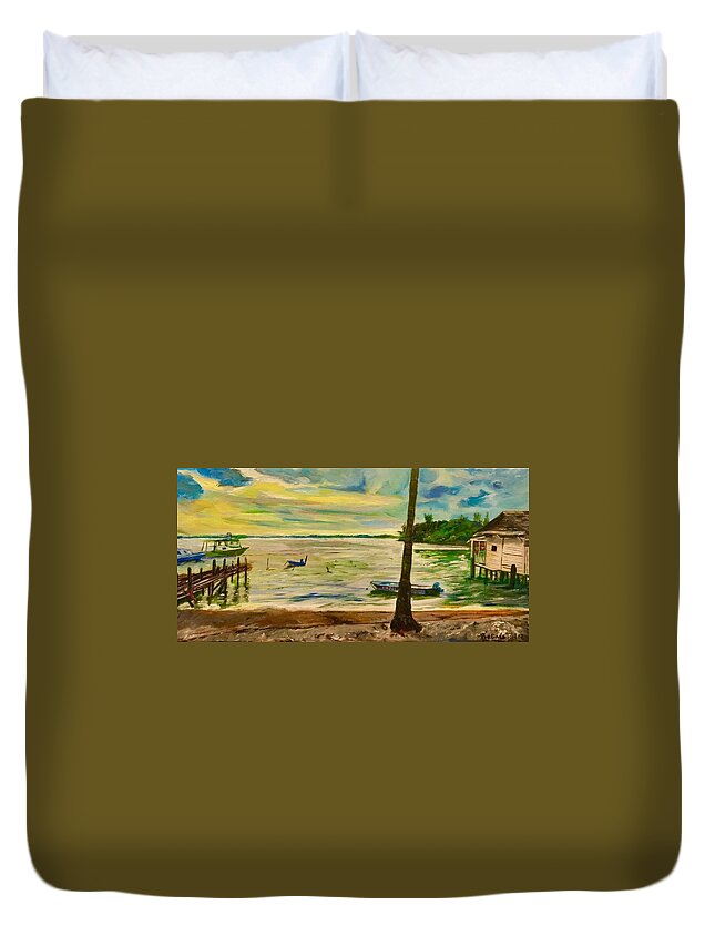 Island Duvet Cover featuring the painting The Living Fisher Village by Belinda Low