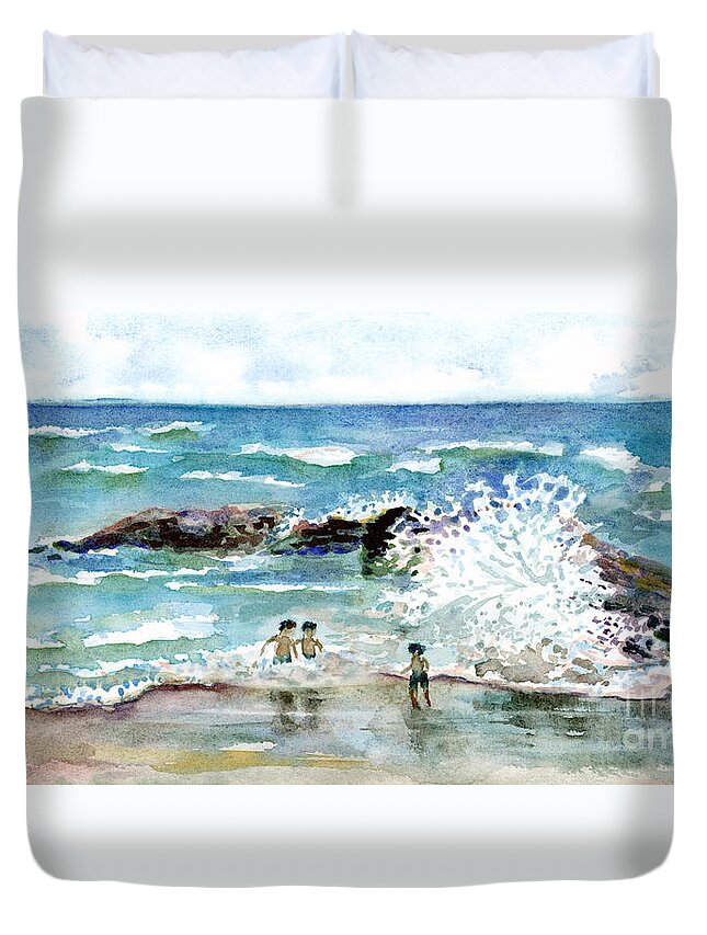 Beach Duvet Cover featuring the painting Beach Amigos by Amy Kirkpatrick