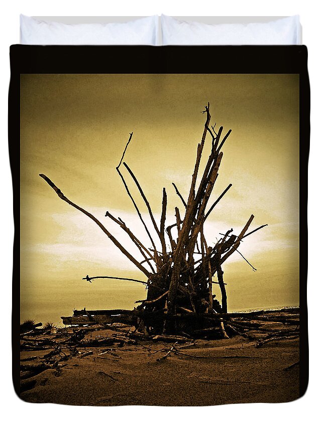 Oregon Duvet Cover featuring the digital art Beach Assemblage by Gary Olsen-Hasek