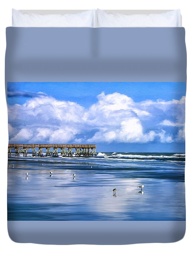 Isle Of Palms Duvet Cover featuring the painting Beach at Isle of Palms by Dominic Piperata