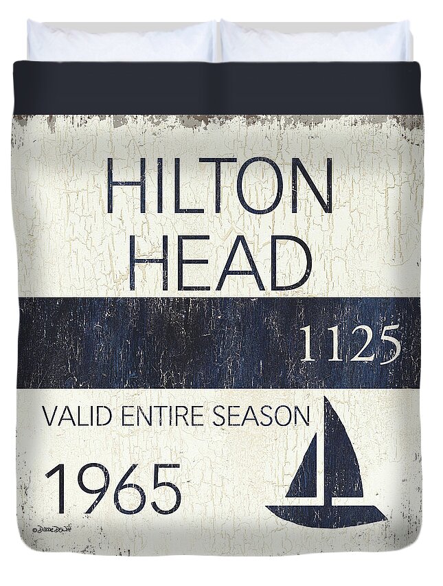 Hilton Head Duvet Cover featuring the painting Beach Badge Hilton Head by Debbie DeWitt