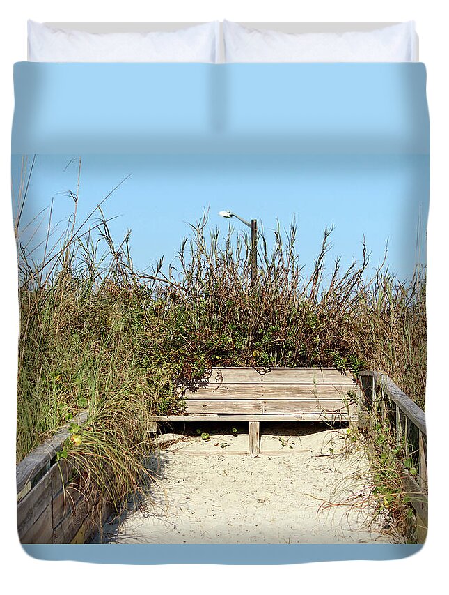 Bench Duvet Cover featuring the photograph Beach Bench by Cynthia Guinn