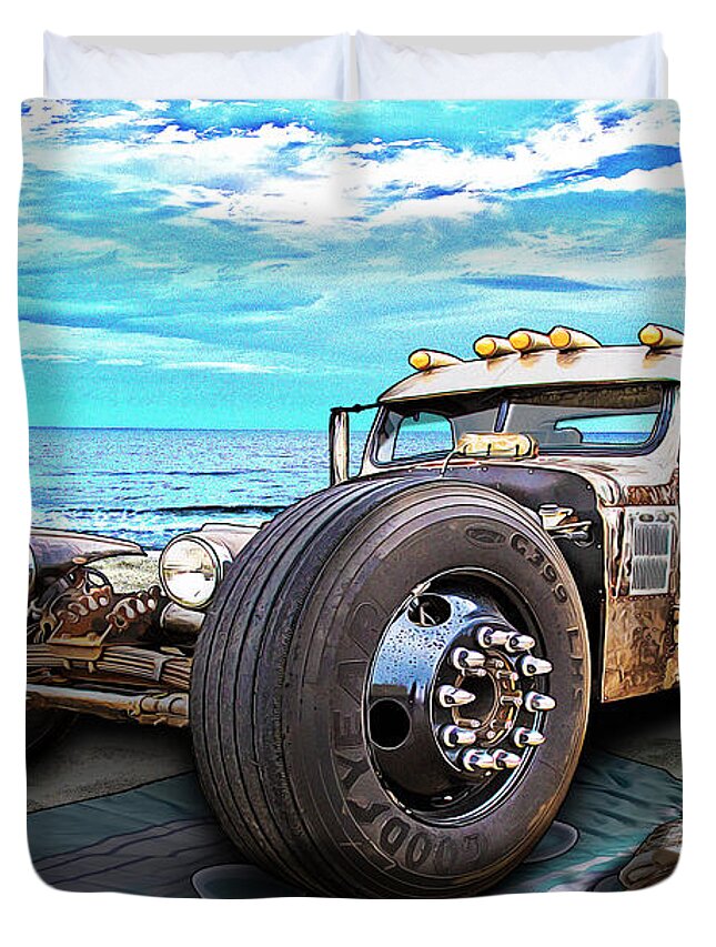 Beach Duvet Cover featuring the photograph Beach Blanket Rat Rod by Chas Sinklier