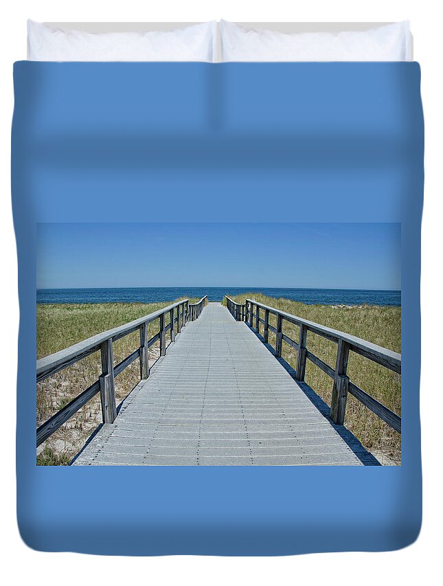 Beach Duvet Cover featuring the photograph Beach Boardwalk by Donna Doherty