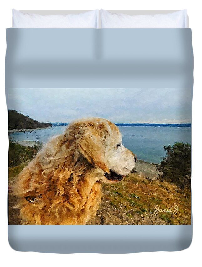 Golden Retriever Duvet Cover featuring the photograph Beach Buddy by Jamie Johnson