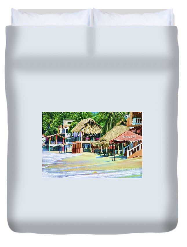 Mexico Duvet Cover featuring the photograph Beach Cafes Bucerias Mexico by Chuck Kuhn