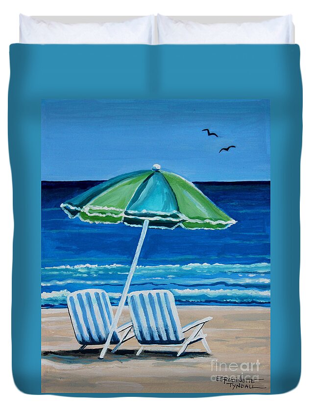 Beach Duvet Cover featuring the painting Beach Chair Bliss by Elizabeth Robinette Tyndall