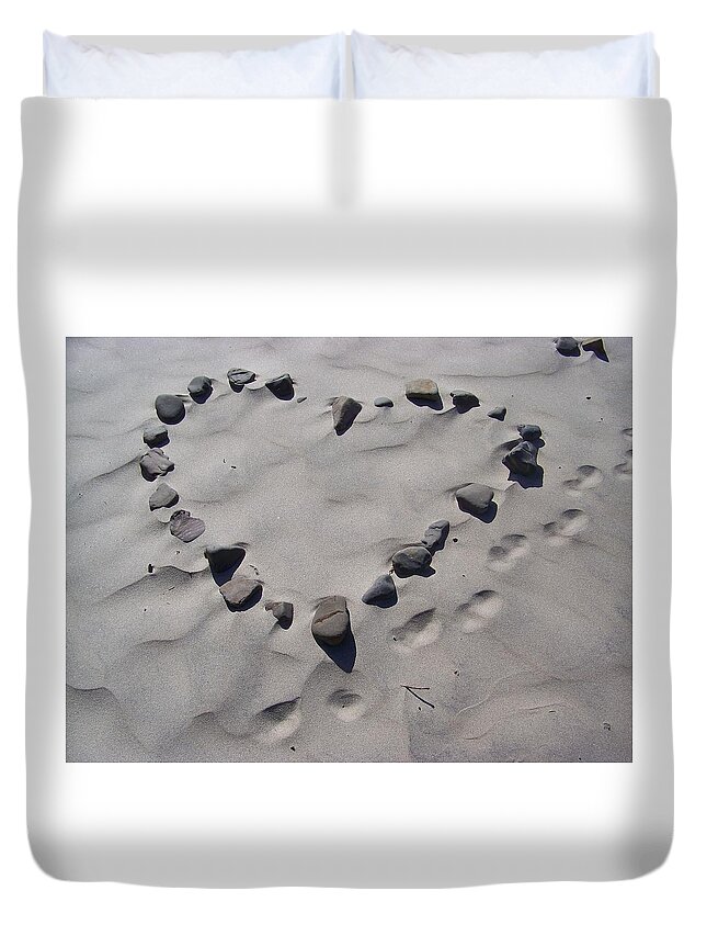 Heart Duvet Cover featuring the photograph Heart in the Sand by Julie Rauscher