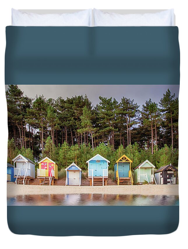 Wells Duvet Cover featuring the photograph Beach hut row on the Norfolk coast by Simon Bratt