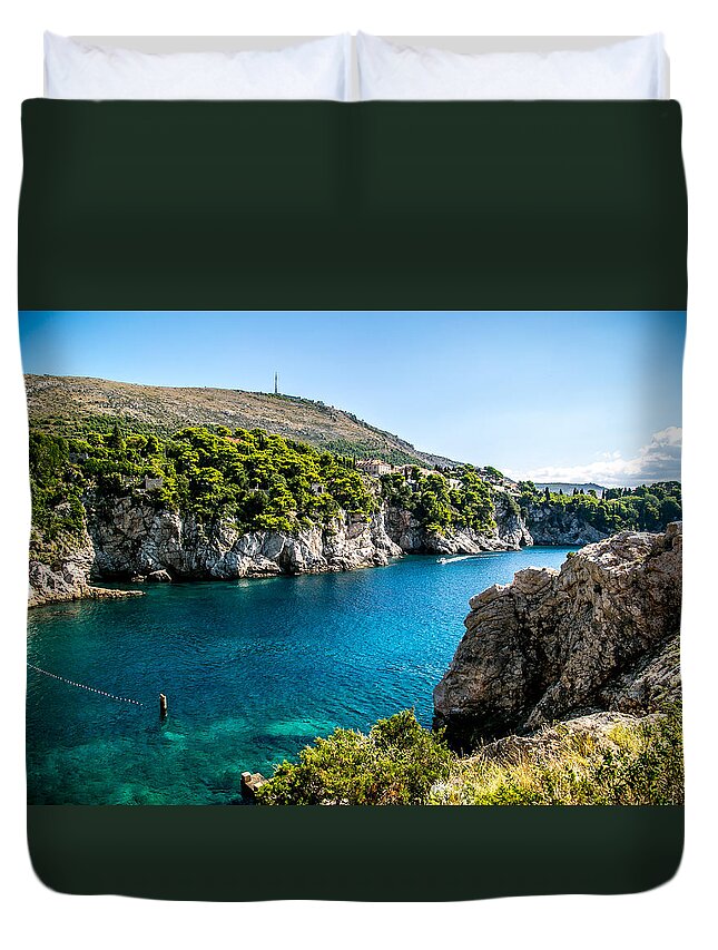 Beach Duvet Cover featuring the photograph Beach in Dubrovnik by Lev Kaytsner
