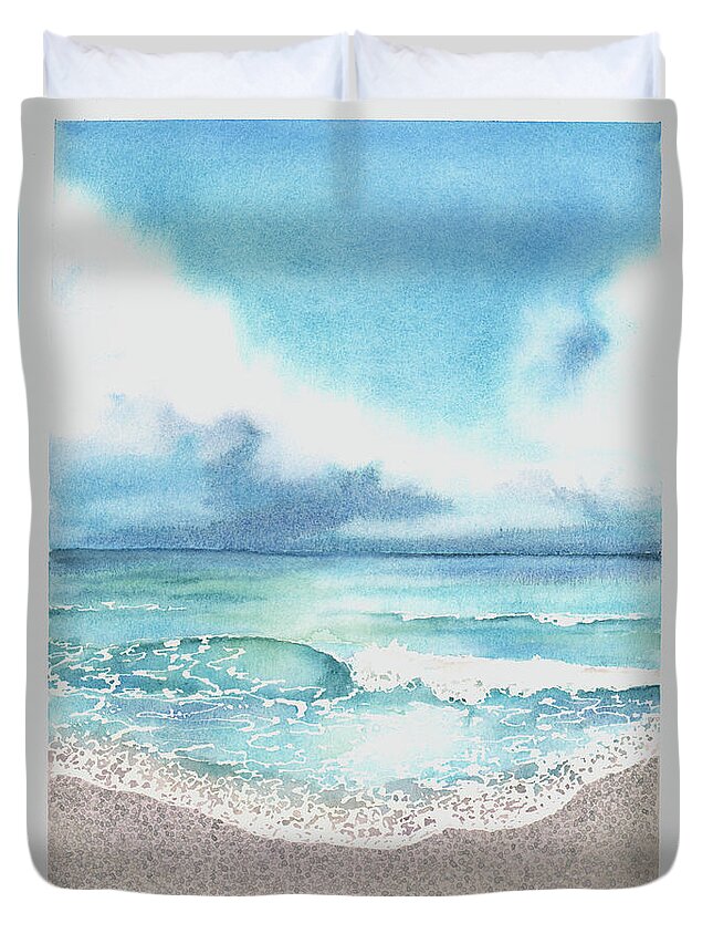 Beach Duvet Cover featuring the painting Beach of Tranquility by Hilda Wagner