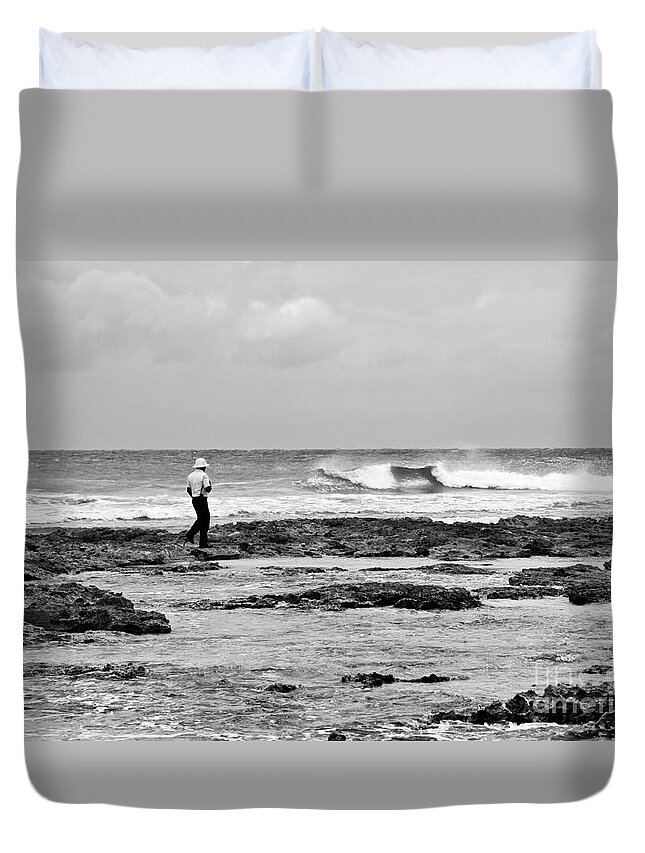 Black And White Duvet Cover featuring the photograph Beach Patrol by Teresa Zieba