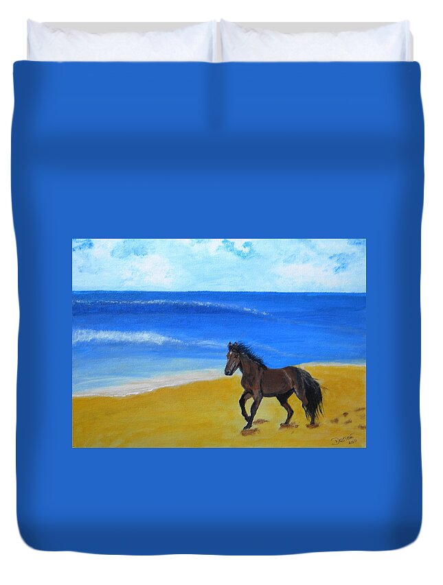 Brown Duvet Cover featuring the painting Beach Run by Denise Hills