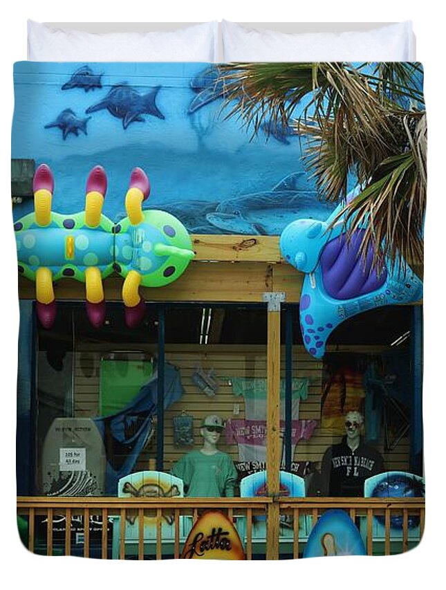 Florida Duvet Cover featuring the photograph Beach Storefront by Christopher James