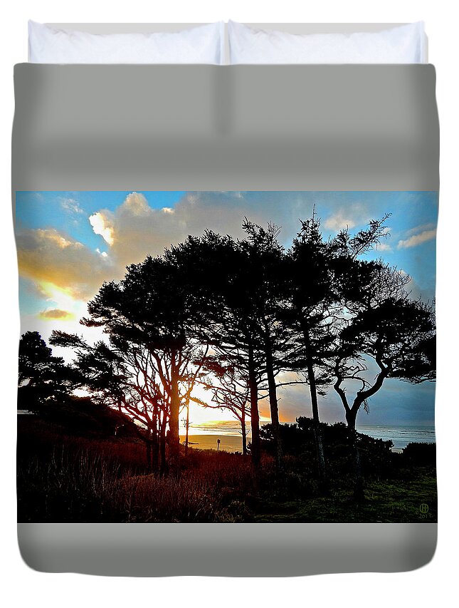 Trees Duvet Cover featuring the photograph Beach Trees Sunset by Gary Olsen-Hasek