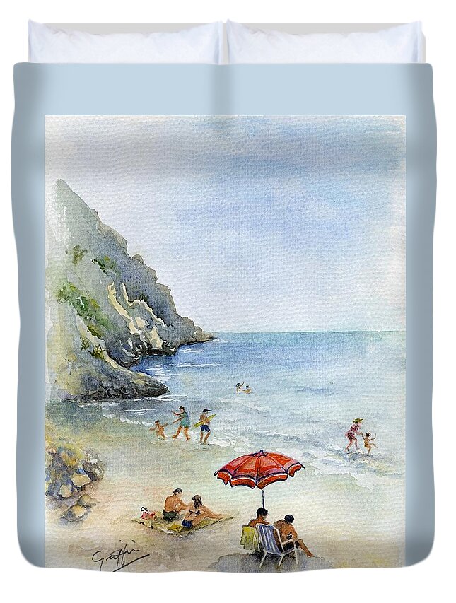 Spain Duvet Cover featuring the painting Beach Umbrella by Mai Griffin