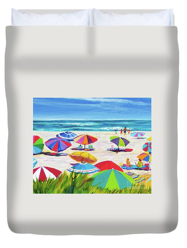 Beach Duvet Cover featuring the painting Umbrellas 2 by Anne Marie Brown