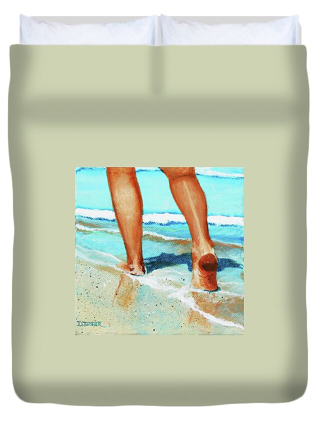 Beach Duvet Cover featuring the painting Beach Walk by Donna Tucker