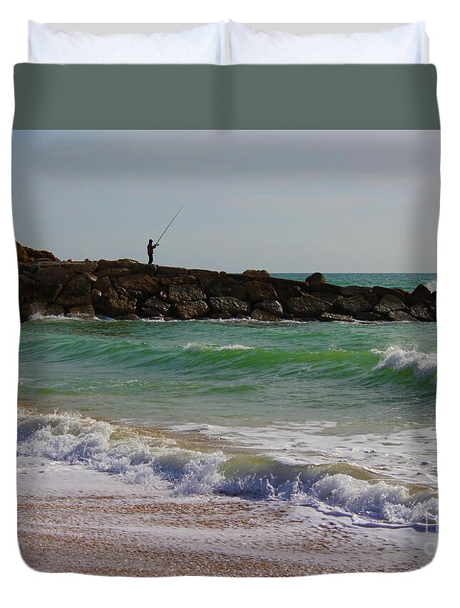 Beach Duvet Cover featuring the photograph Beachcaster Portugal by Eddie Barron