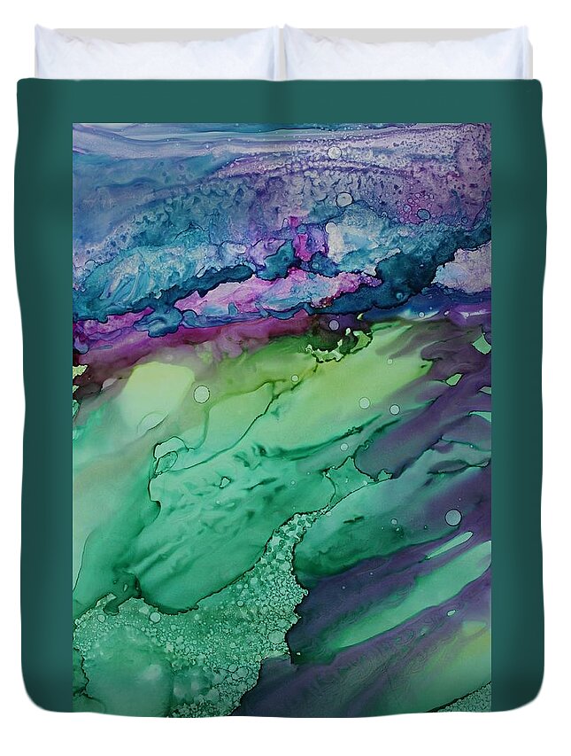 Abstract Duvet Cover featuring the painting Beachfroth by Ruth Kamenev