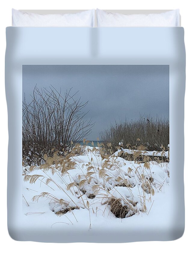 Snow Duvet Cover featuring the photograph Beachgrass by Deb Kimmett