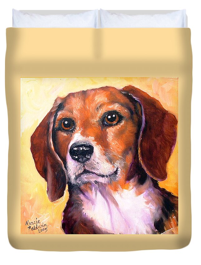 Dog Duvet Cover featuring the painting Beagle Billy by Marcia Baldwin