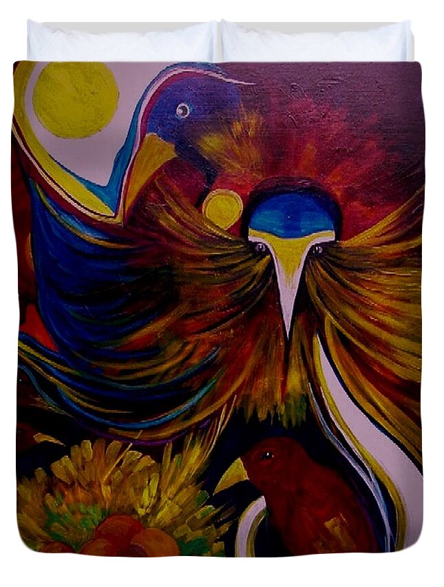 Birds Duvet Cover featuring the painting Beaks by Carolyn LeGrand