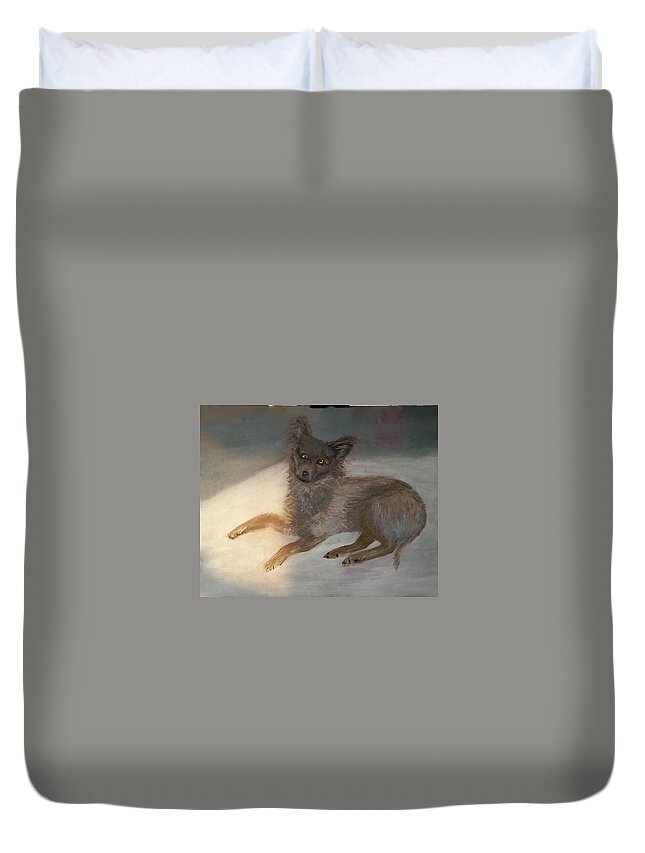 Dog Duvet Cover featuring the painting Bean in the Sun by Mike Jenkins