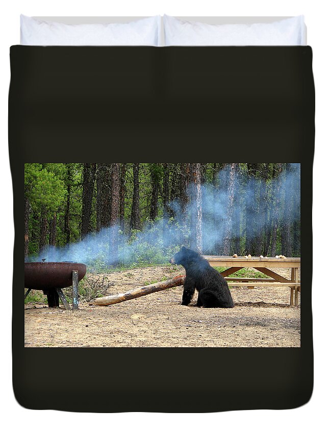 Black Duvet Cover featuring the photograph Bear Chef by Ted Keller