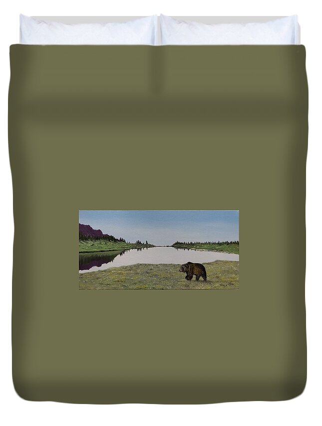 Nature Duvet Cover featuring the painting Bear Reflecting by Kevin Daly