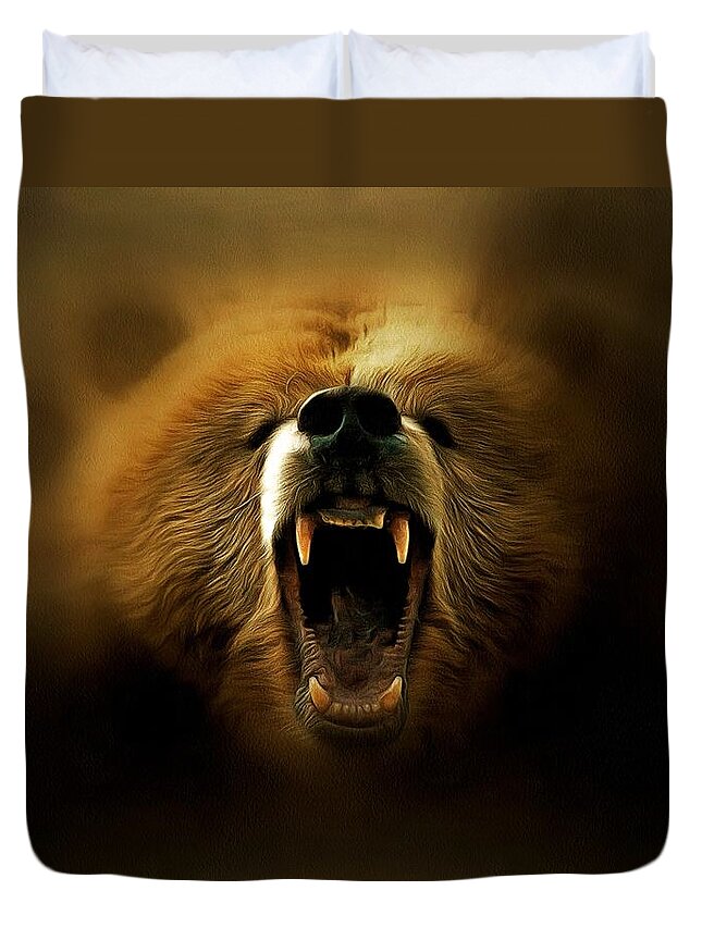 Bear Roar Duvet Cover featuring the digital art Bear Roar by Lilia D