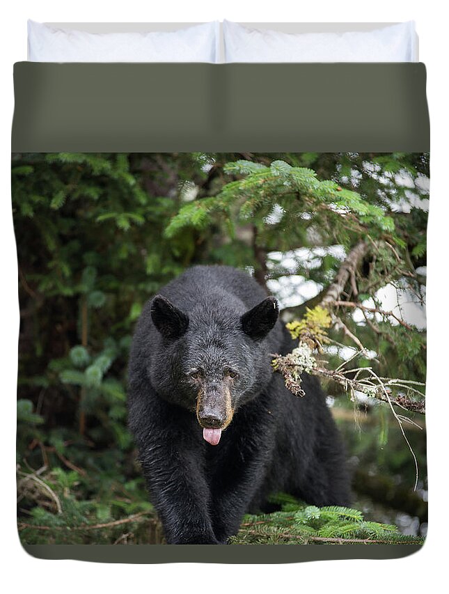 Black Bear Duvet Cover featuring the photograph Bear Tongue by David Kirby